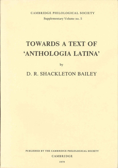 Towards A Text of `Anthologia Latina' Cover