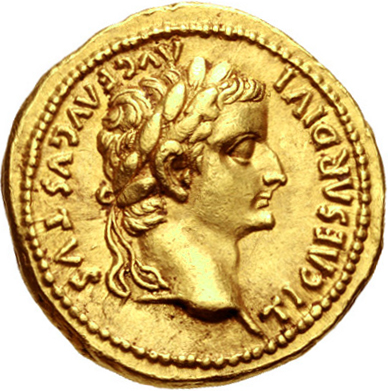 Gold aureus of Tiberius