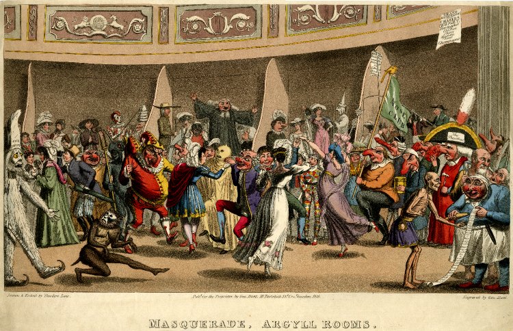 Lane, Theodor “Masquerade, Argyll Rooms” 1826 Wikimedia Commons